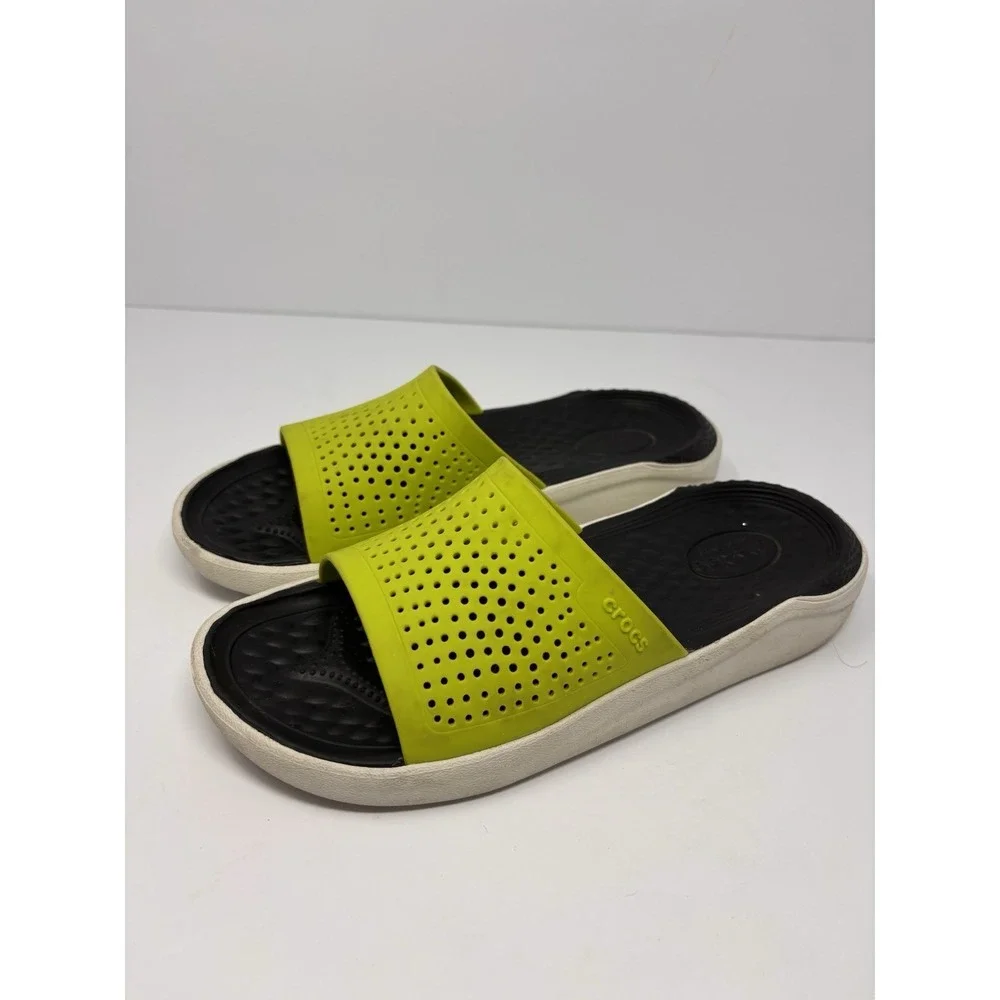 CROCS LiteRide Slide Sandals Size M5 W7 Gray Yellow Comfort Water Shoes